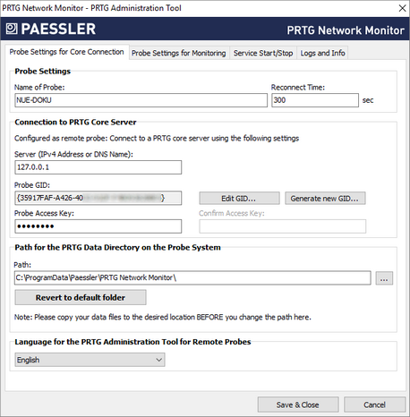 Remote Probe Settings in PRTG Administration Tool Remote Probe Settings in PRTG Administration Tool