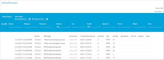 Received Syslogs on the Messages Tab Received Syslogs on the Messages Tab